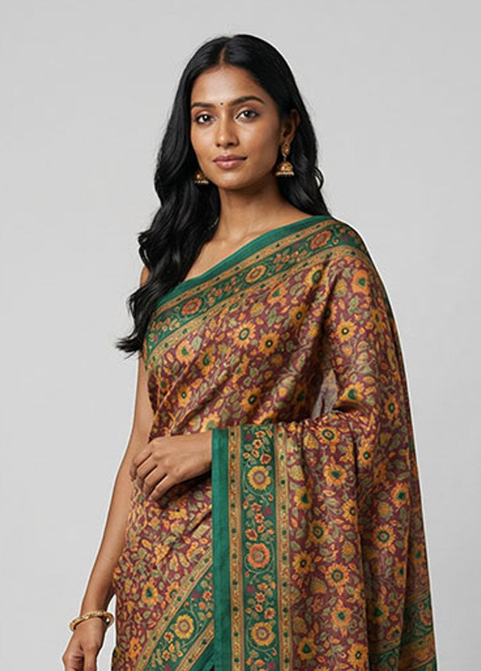Pink Printed Silk Saree Without Blouse Piece