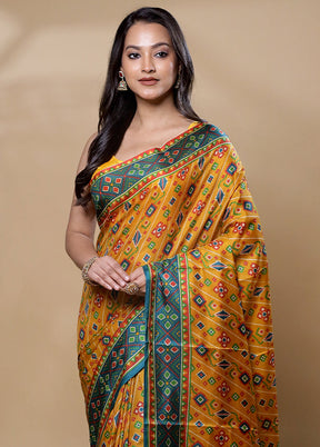 Yellow Printed Pure Silk Saree Without Blouse Piece
