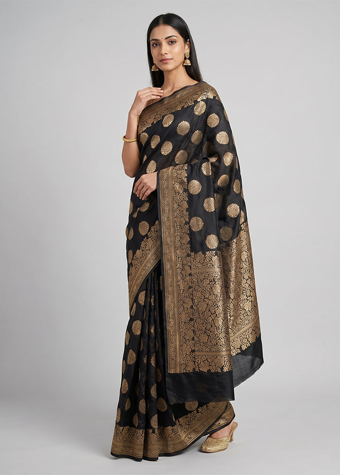 Black Handloom Pure Georgette Saree With Blouse Piece