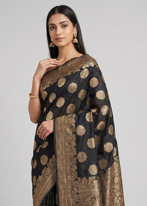 Black Handloom Pure Georgette Saree With Blouse Piece