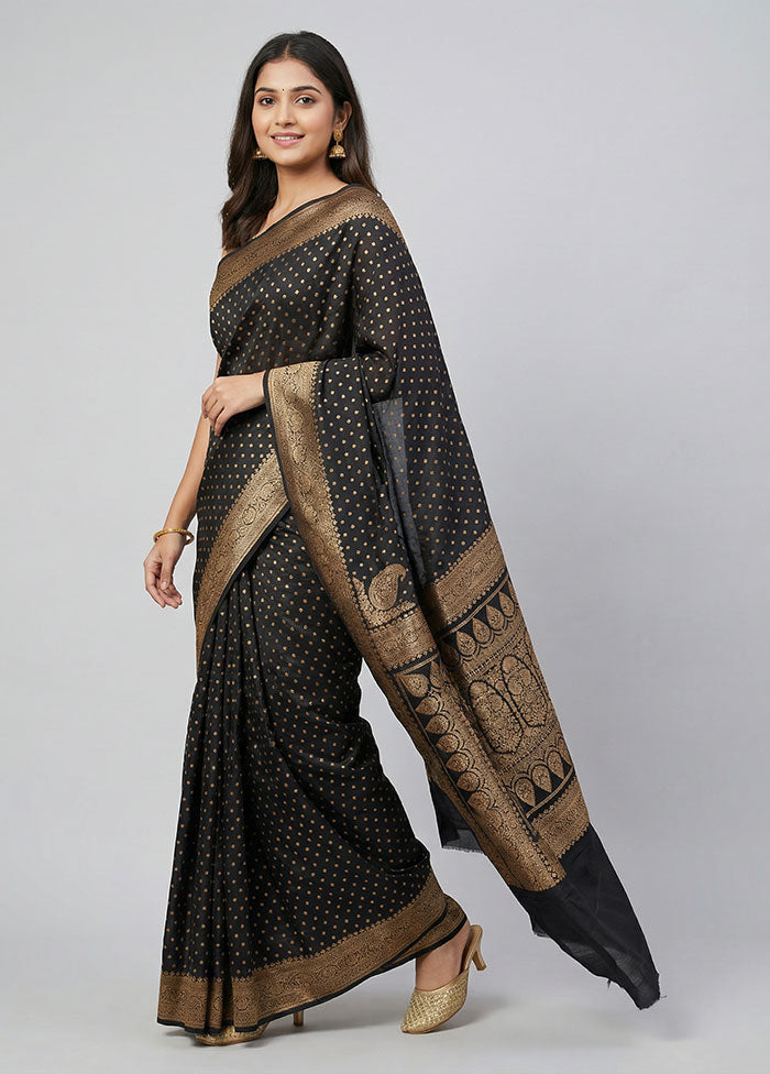 Black Handloom Pure Georgette Saree With Blouse Piece