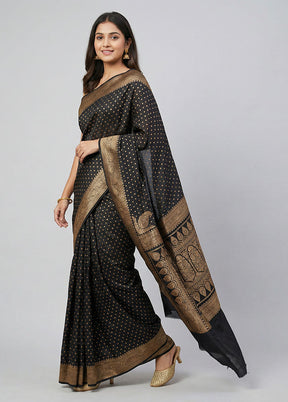 Black Handloom Pure Georgette Saree With Blouse Piece