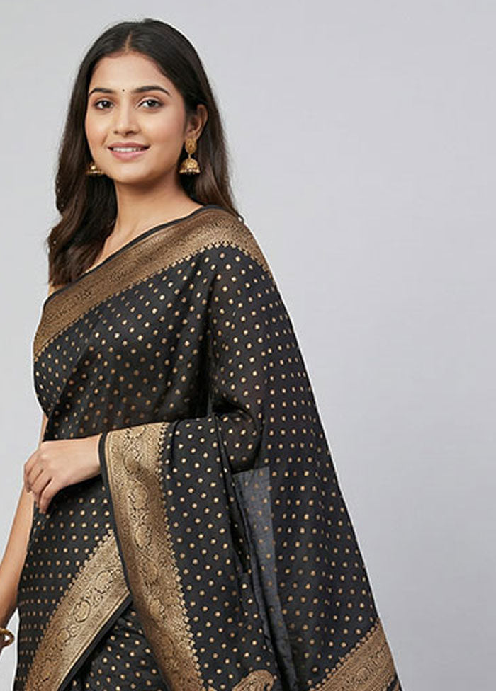Black Handloom Pure Georgette Saree With Blouse Piece