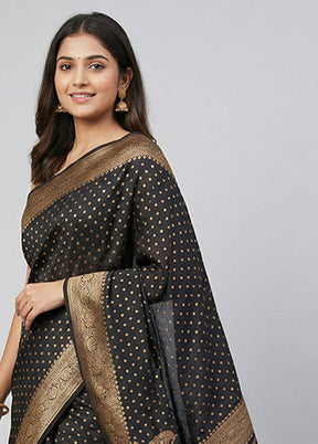 Black Handloom Pure Georgette Saree With Blouse Piece