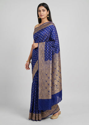 Blue Handloom Pure Georgette Saree With Blouse Piece