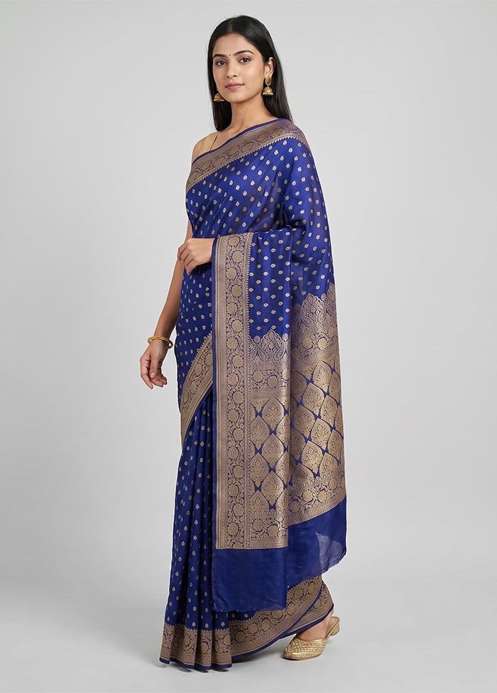 Blue Handloom Pure Georgette Saree With Blouse Piece