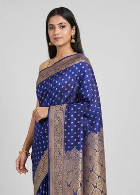 Blue Handloom Pure Georgette Saree With Blouse Piece