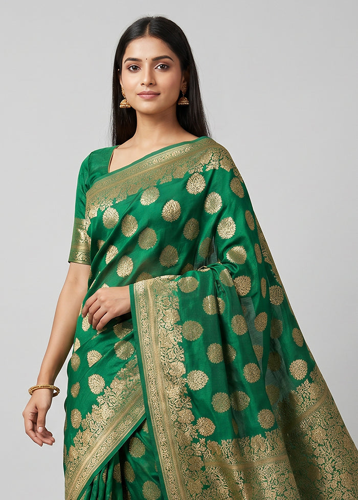 Green Handloom Pure Georgette Saree With Blouse Piece
