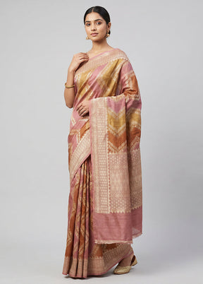 Yellow Handloom Tussar Pure Silk Saree With Blouse Piece