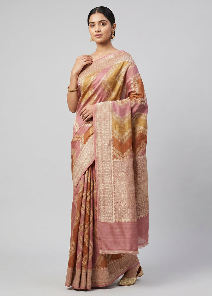 Yellow Handloom Tussar Pure Silk Saree With Blouse Piece