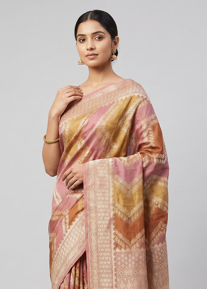 Yellow Handloom Tussar Pure Silk Saree With Blouse Piece