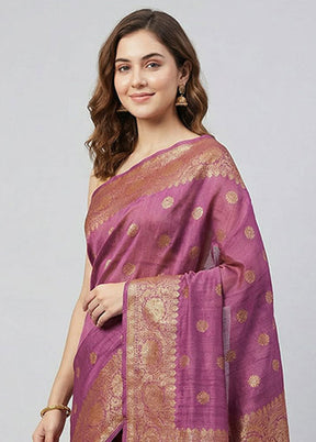 Purple Handloom Tussar Pure Silk Saree With Blouse Piece