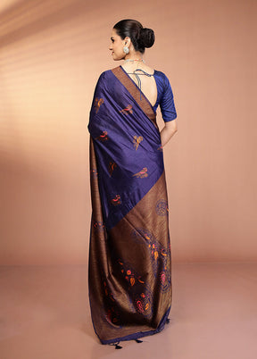 Blue Dupion Silk Saree With Blouse Piece
