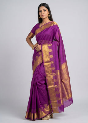 Purple Dupion Silk Saree With Blouse Piece