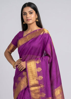 Purple Dupion Silk Saree With Blouse Piece