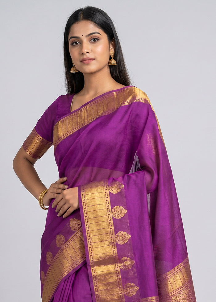 Purple Dupion Silk Saree With Blouse Piece