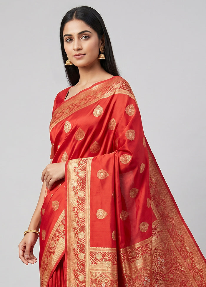 Red Dupion Silk Saree With Blouse Piece