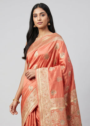 Peach Dupion Silk Saree With Blouse Piece