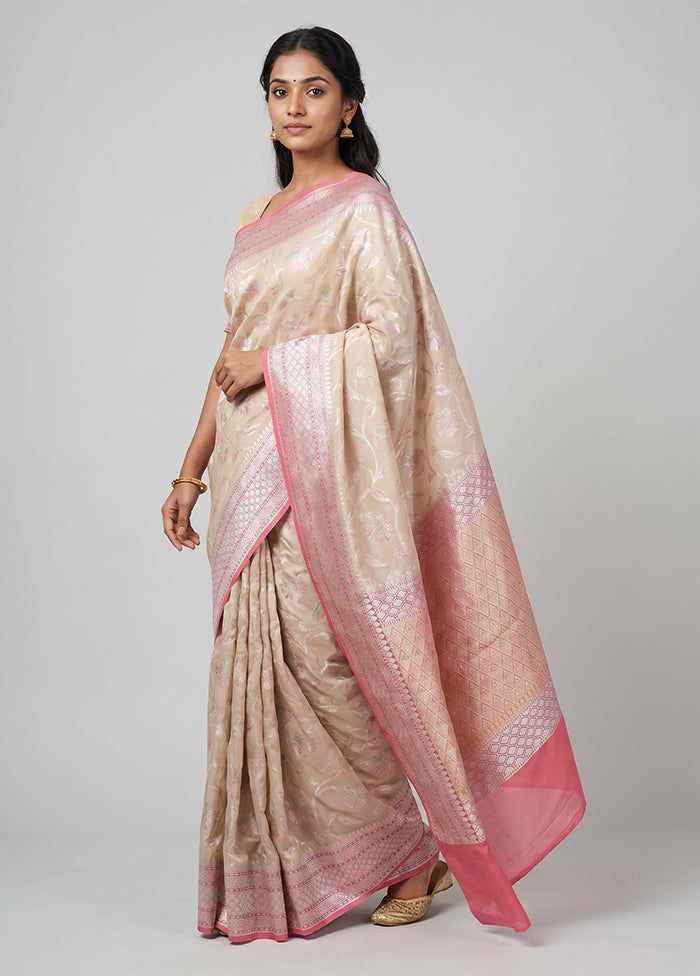Cream Handloom Pure Georgette Saree With Blouse Piece