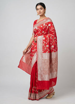 Red Handloom Pure Georgette Saree With Blouse Piece