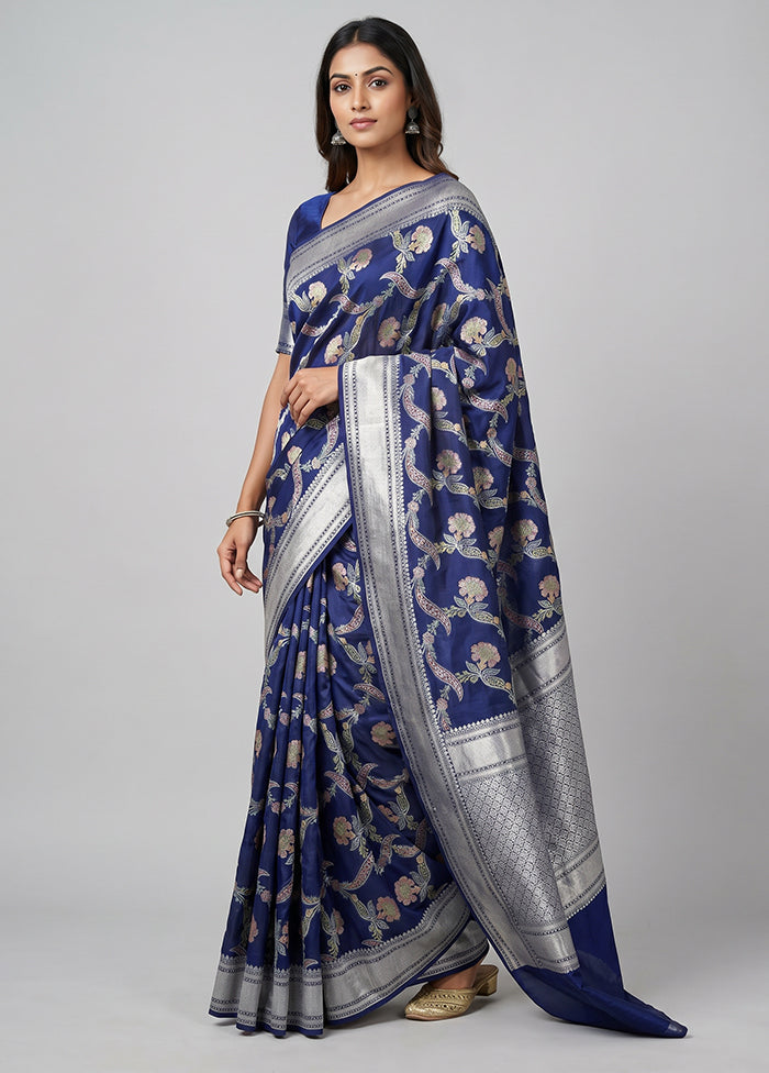Blue Handloom Pure Georgette Saree With Blouse Piece