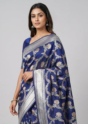 Blue Handloom Pure Georgette Saree With Blouse Piece