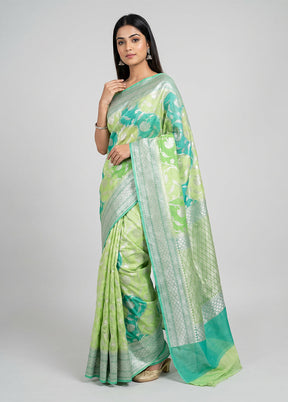 Green Handloom Pure Georgette Saree With Blouse Piece