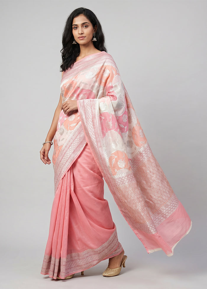 Multicolor Handloom Pure Georgette Saree With Blouse Piece