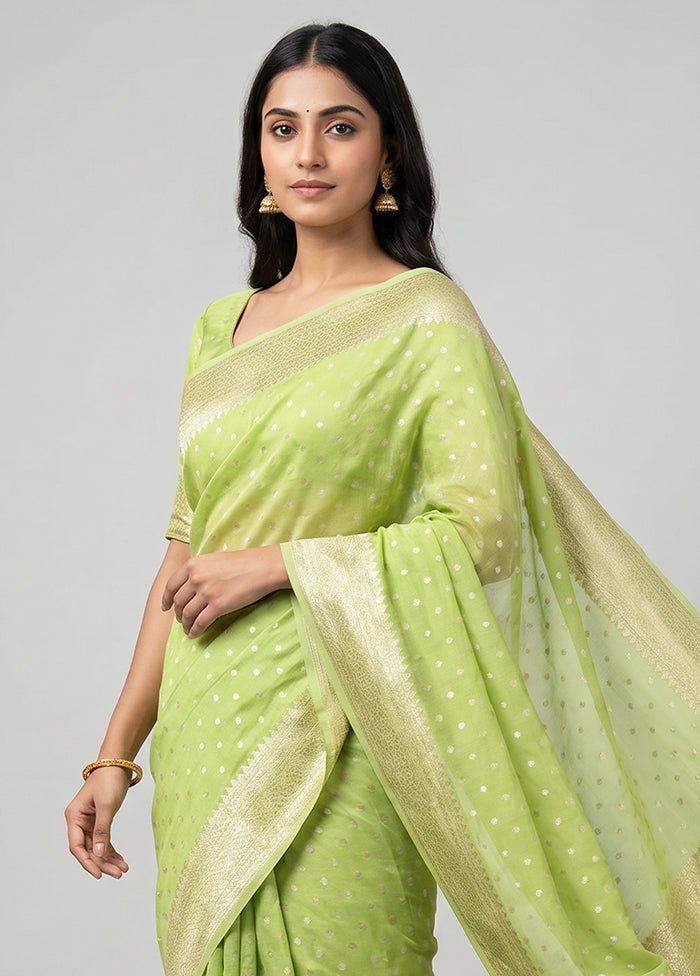 Green Handloom Pure Georgette Saree With Blouse Piece