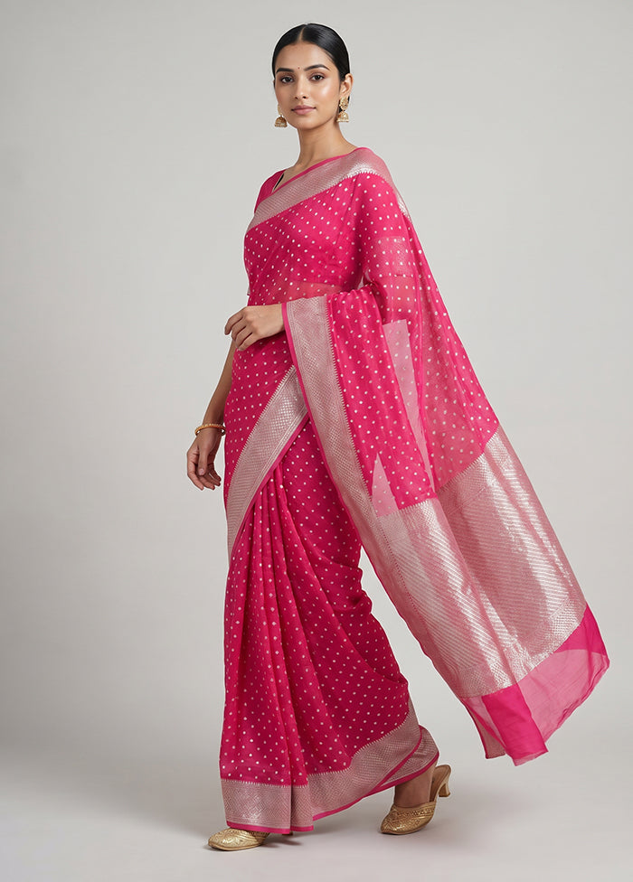 Pink Handloom Pure Georgette Saree With Blouse Piece