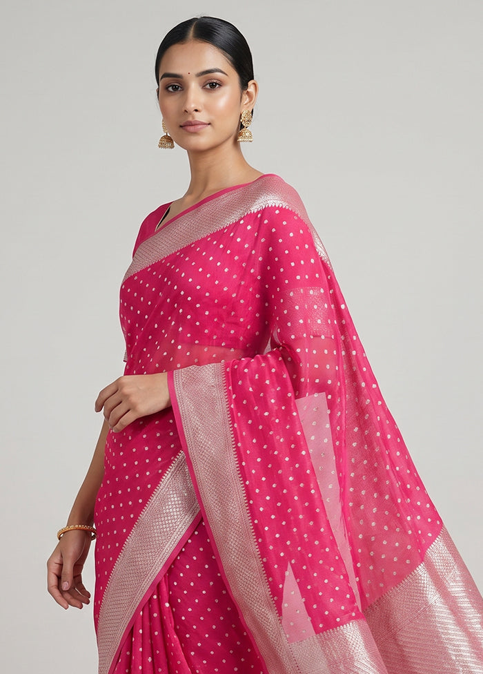 Pink Handloom Pure Georgette Saree With Blouse Piece
