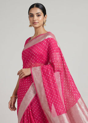 Pink Handloom Pure Georgette Saree With Blouse Piece