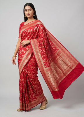 Pink Handloom Katan Pure Silk Saree With Blouse Piece