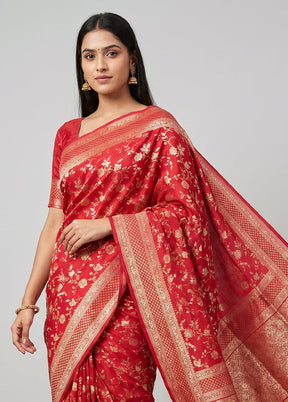 Pink Handloom Katan Pure Silk Saree With Blouse Piece