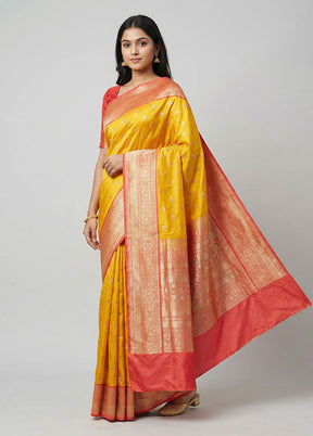 Yellow Handloom Katan Pure Silk Saree With Blouse Piece