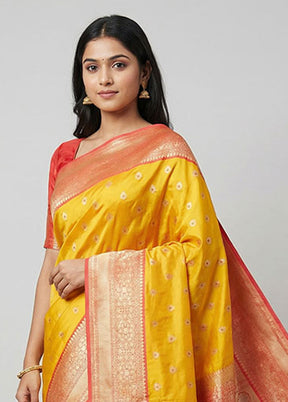 Yellow Handloom Katan Pure Silk Saree With Blouse Piece