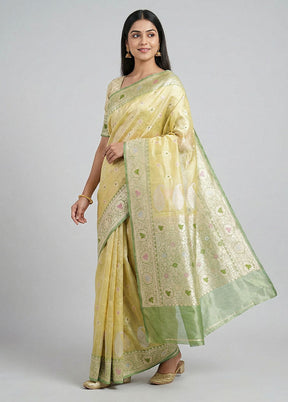 Green Handloom Tissue Pure Silk Saree With Blouse Piece