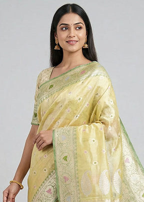 Green Handloom Tissue Pure Silk Saree With Blouse Piece