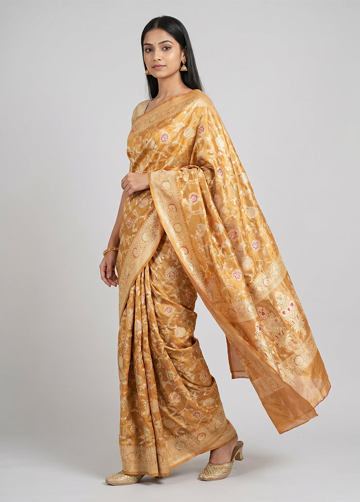Yellow Handloom Tissue Pure Silk Saree With Blouse Piece