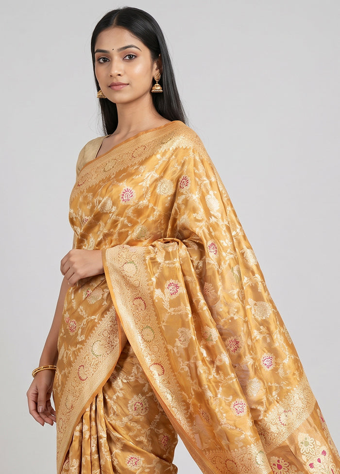 Yellow Handloom Tissue Pure Silk Saree With Blouse Piece