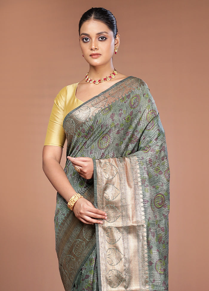 Green Tussar Silk Saree With Blouse Piece