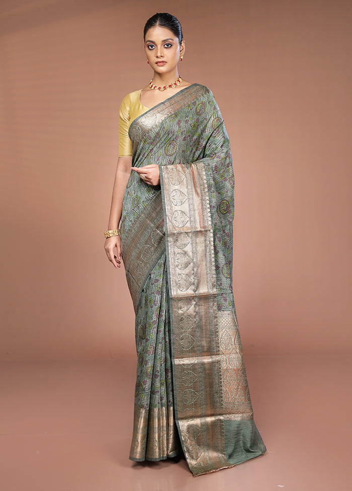 Green Tussar Silk Saree With Blouse Piece