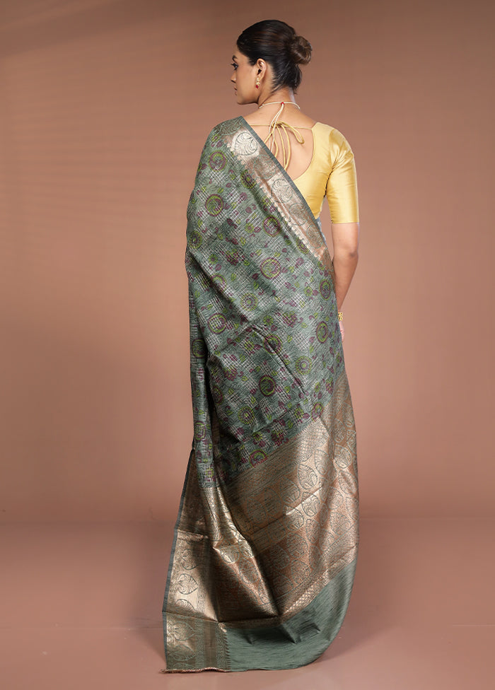Green Tussar Silk Saree With Blouse Piece