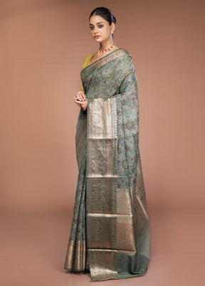 Green Tussar Silk Saree With Blouse Piece