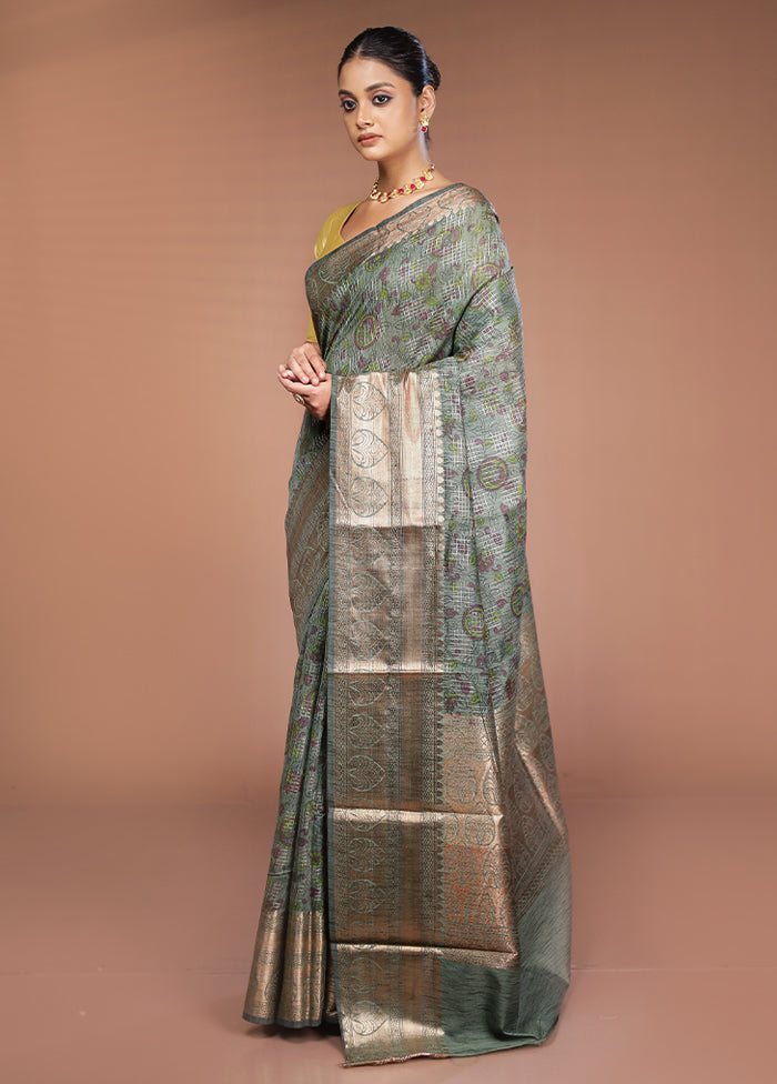 Green Tussar Silk Saree With Blouse Piece
