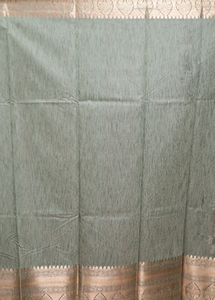 Green Tussar Silk Saree With Blouse Piece