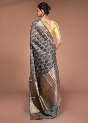 Grey Tussar Silk Saree With Blouse Piece