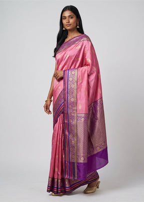 Pink Handloom Katan Pure Silk Saree With Blouse Piece