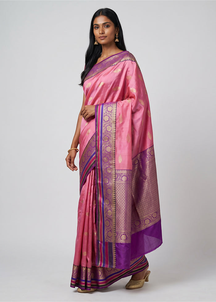 Pink Handloom Katan Pure Silk Saree With Blouse Piece