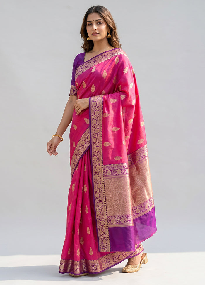 Pink Handloom Katan Pure Silk Saree With Blouse Piece